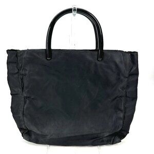 PRADA triangle logo plate Plastic handle Bag Tote Bag Hand Bag Nylon Black